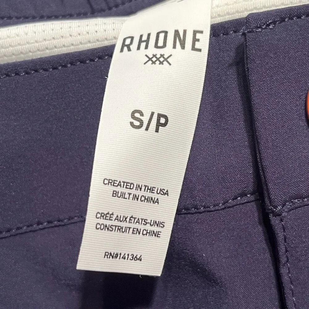 Rhone Men's Barrier Swim Short Navy Orange Performance Flat Front Lined Small